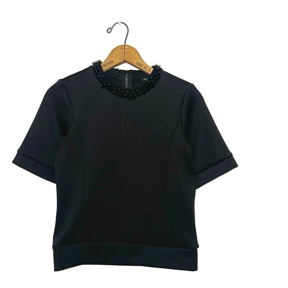 Pink Tartan | Beaded Neckline Top